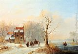 Jacobus Van Der Stok A Winter Landscape With Skaters On A Frozen waterway And A Horse-drawn Cart On A Snow-covered Track painting